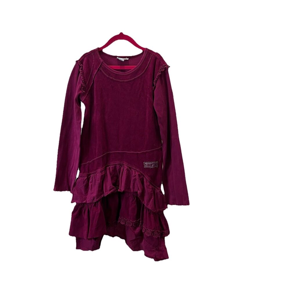 Girls Naartjie Size 8 Pink Magenta Velour Dress Tulle Accents Ruffle Long Sleeve
